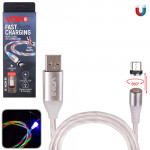 Кабель магнитный Multicolor LED VOIN USB - Micro USB 3А, 2m, black (быстрая зарядка/передача данных (VC-1602M RB)