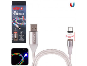 Кабель магнітний Multicolor LED VOIN USB - Micro USB 3А, 2m, black (швидка зарядка/передача даних (VC-1602M RB) / Кабелі