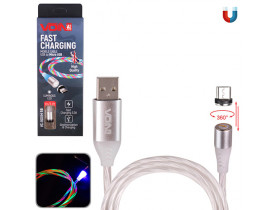 Кабель магнітний VOIN Multicolor LED USB - Micro USB 3А, 1m, black (швидка зарядка/передача даних) (VC-1601M RB) / АКСЕСУАРИ ДЛЯ СМАРТФОНІВ