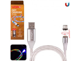 Кабель магнітний Multicolor LED VOIN USB - Type C 3А, 1m, black (швидка зарядка/передача даних) (VP-1601C RB) / Кабелі