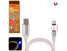 Кабель магнітний Multicolor LED VOIN USB - Type C 3А, 2m, black (швидка зарядка/передача даних) (VP-1602C RB) / Кабелі