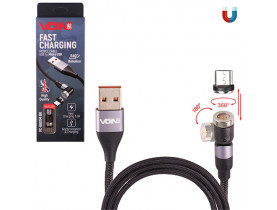 Кабель магнітний VOIN Multicolor LED USB - Micro USB 3А, 1m, black (швидка зарядка/передача даних) (VC-6601M BK) / Кабелі