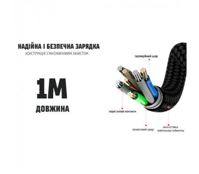 Кабель магнітний VOIN Multicolor LED USB - Micro USB 3А, 1m, black (швидка зарядка/передача даних) (VC-6601M BK)