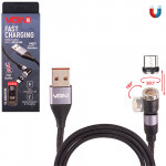 Кабель магнітний шарнірний VOIN USB - Micro USB 3А, 2m, black (швидка зарядка/передача даних) (VC-6602M BK)