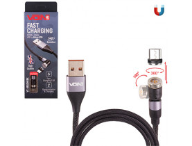 Кабель магнітний шарнірний VOIN USB - Micro USB 3А, 2m, black (швидка зарядка/передача даних) (VC-6602M BK) / АКСЕСУАРИ ДЛЯ СМАРТФОНІВ
