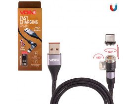 Кабель магнітний шарнірний VOIN USB - Type C 3А, 1m, black (швидка зарядка/передача даних) (VP-6601C BK) / Кабелі USB