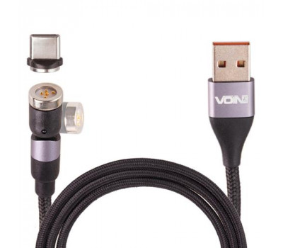Кабель магнитный шарнирный VOIN USB - Type C 3А, 1m, black (быстрая зарядка/передача данных) (VP-6601C BK)