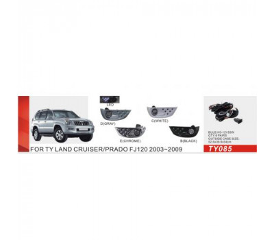 Фари доп.модель Toyota Prado FJ120 2003-09/TY-085E/H3-12V55W+LED-2W/FOG+DRL/ел.проводка (TY-085E-W 2в1 Сhromе)