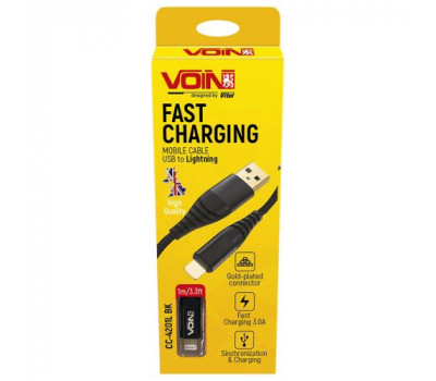 Кабель  VOIN CC-4201L BK USB - Lightning 3А, 1m, black (быстрая зарядка/передача данных) (CC-4201L BK)