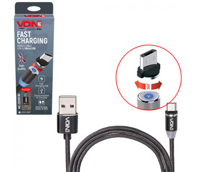 Кабель магнітний VOIN MC-2301M BK USB - Micro USB 2,4А, 1m, black (тільки заряджання) (MC-2301M BK)