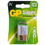 Батарейка GP SUPER ALKALINE 9V 1604AEB-5UE1 щелочная, 6LF22 (4891199002311)