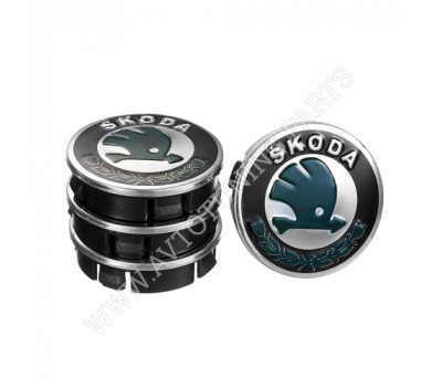 Заглушка колесного диска Skoda 60x55 черный металл (4шт.) (50000)