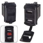 Автомобільний зарядний пристрій 2 USB 12-24V врізний + вольтметр (10256 USB-12-24V 2,1A RED)