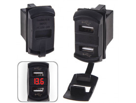 Автомобильное зарядное устройство 2 USB 12-24V врезной + вольтметр (10256 USB-12-24V 2,1A RED) - Приборы для врезки в торпеду
