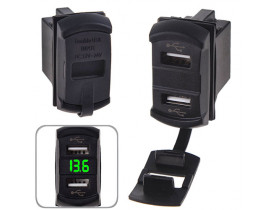 Автомобильное зарядное устройство 2 USB 12-24V врезной + вольтметр (10257 USB-12-24V 2,1A GRE) - ЭЛЕКТРОНИКА