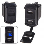 Автомобільний зарядний пристрій 2 USB 12-24V врізний + вольтметр (10258 USB-12-24V 2,1A BLU)