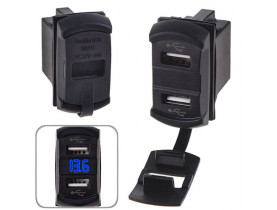 Автомобильное зарядное устройство 2 USB 12-24V врезной + вольтметр (10258 USB-12-24V 2,1A BLU) - ЭЛЕКТРОНИКА