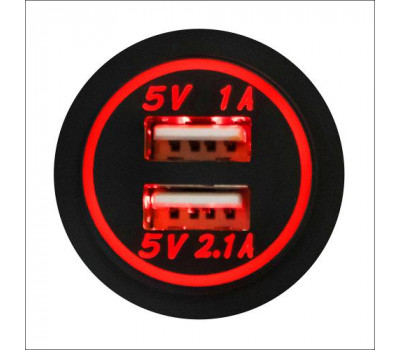 Автомобильное зарядное устройство 2 USB 5V2.1A  5V1A 12-24V врезное в планку  NEW (10249 USB-12-24V 3,1A RED)