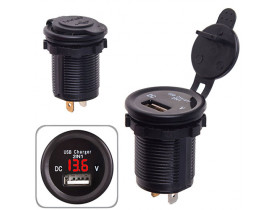 Автомобильное зарядное устройство USB 5V2.1A 12-24V врезное в планку + вольтметр (10246 USB-12-24V 2,1A RED) / Прилади для врізання в торпеду