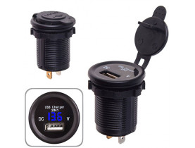 Автомобильное зарядное устройство USB 5V2.1A 12-24V врезное в планку + вольтметр (10247 USB-12-24V 2,1A BLU) / Прилади для врізання в торпеду