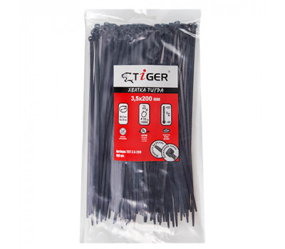 Хомут пластиковый Tiger ТСТ W3.5 х 200 100шт/уп черный (ТСТ W3.5 х 200)