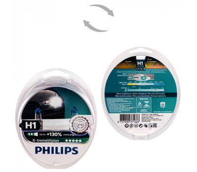Автолампа Philips X-treme Vision H1 +130% 12V 55W P14, 5s 2 шт. (12258XV+S2) (12258XV+S2)