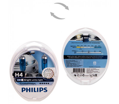 Автолампа Philips Crystal Vision H4 12V 60/55W P43t 2 шт. (12342CVSM) біле яскраве світло (12342CVSM)