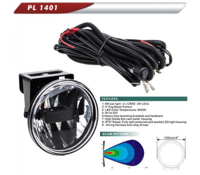 Фара прил. PL-1401 LED-CREE/10-32V/2*6W/2*400LM/6000К/D=100mm/эл.проводка (PL-1401-LED)