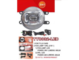 Фари додаткової моделі Toyota Cars/TY-8032L/LED-12V9W900Lm+DRL-12V2W200Lm/FOG+DRL/ел.проводка (TY-8032-LED 2в1) / Оптика модельна