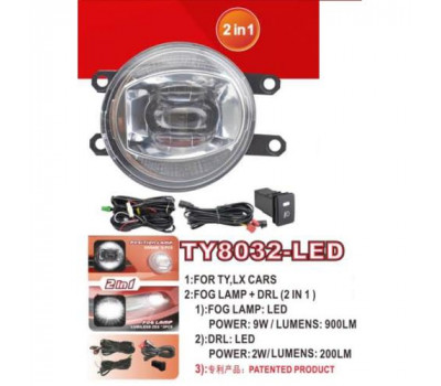 Фари додаткової моделі Toyota Cars/TY-8032L/LED-12V9W900Lm+DRL-12V2W200Lm/FOG+DRL/ел.проводка (TY-8032-LED 2в1)