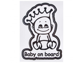 Наклейка  "Baby on board" (155х115мм) белый на белом фоне с короной ((10)) - ТЮНИНГ