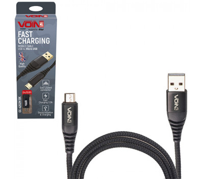 Кабель VOIN CC-4201M BK, USB - Micro USB 3А, 1m, black (швидка зарядка/передача даних) (CC-4201M BK)