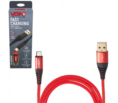 Кабель VOIN CC-4202M RD, USB-Micro USB 3А, 2m, red (швидка зарядка/передача даних) (CC-4202M RD)