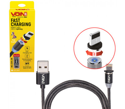 Кабель магнітний VOIN MC-2301L BK, USB - Lightning 2,4А, 1m, black (тільки заряджання) (MC-2301L BK)