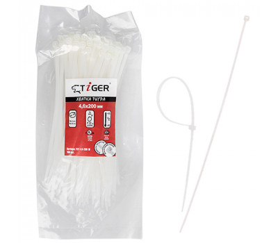 Хомут пластиковый Tiger ТСТ W4.6 х 200 100шт/уп белый (ТСТ W4.6 х 200)