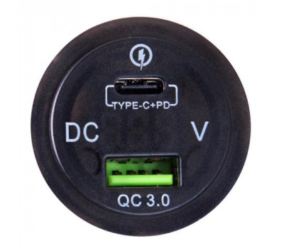Автомобильное зарядное устройство USB 5-12V3.0A + TYPE-C+PD 12-24V врезное в планку + вольтметр (54396 USB-12-24V 3.0A RED)