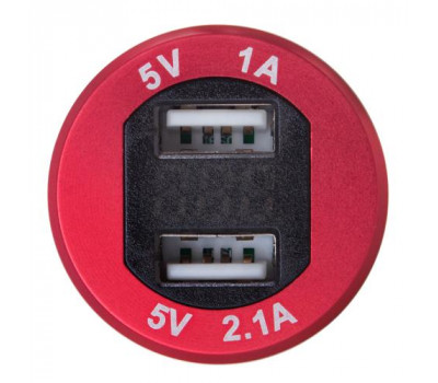 Автомобильное зарядное устройство 2 USB 5V2.1A  5V1A 12-24V врезное в планку + вольтметр метал. (54397 USB-12-24V 3.1A RED)