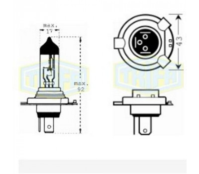 Лампа автомобильная  Галогенная лампа для фары Trifa H4 12V 60/55W long-life (41661)