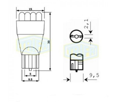 Лампа автомобильная светодиодная LED с пластиковим цоколем Trifa 12V 0,81W W2,1x9,5d T15 60mA white (02884)